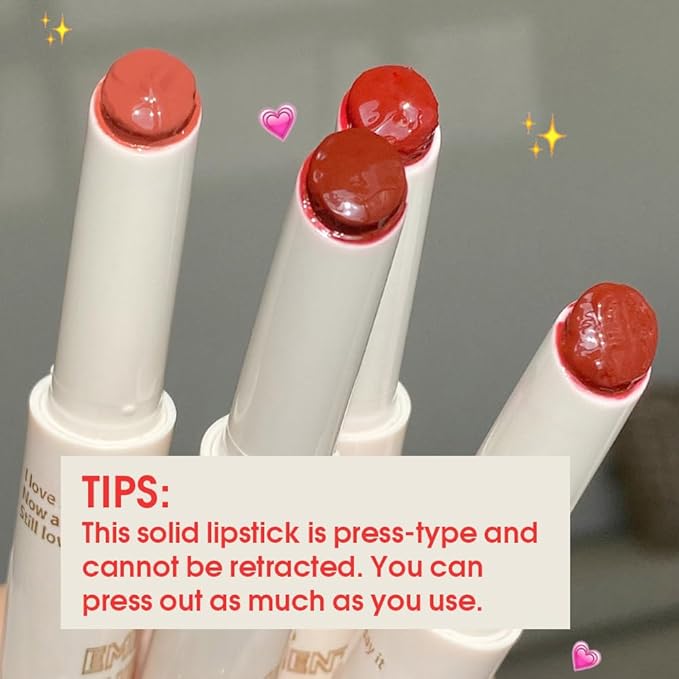 Moisturizing Solid Lipstick Non Sticky Lipstick, Moisturizing Lipstick Glossy Tinted Lip Balm,Long Lasting Non-Stick Lip Gloss Cute Makeup, High-gloss for Plumper Looking Lips,Vegan, (01#+02#)
