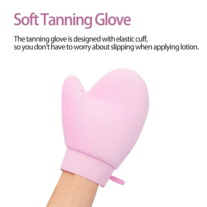 UNIMEIX 2 Pack Self Tanning Mitt Applicator Kit Set Self Tan Back Applicator with Self Tanning Glove for Self Tan Mitt Mini Self Tan Glove and Sunscreen Brush (Pink)