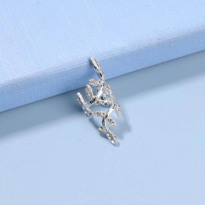Boho Cz Leaf Ear Cuff Earrings Silver Ear
