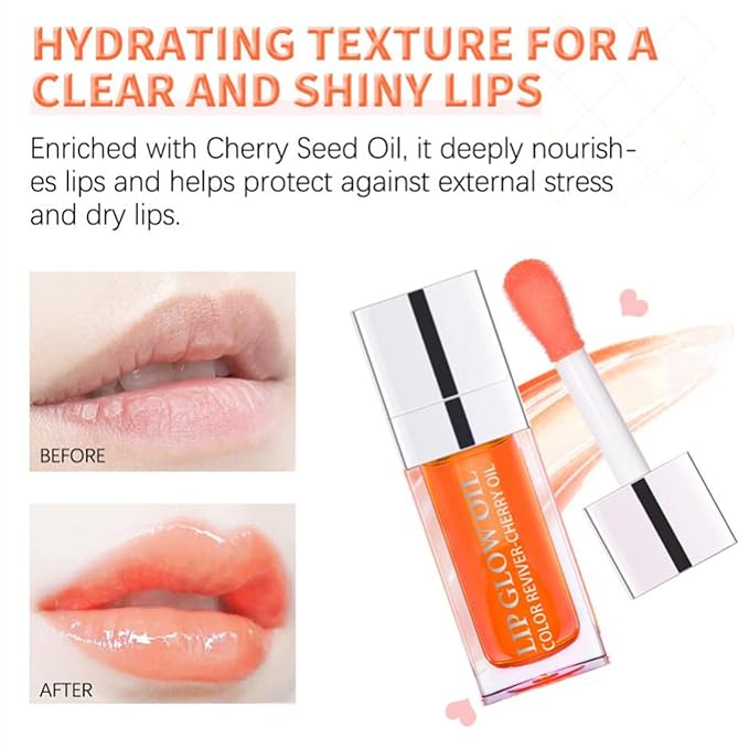 MAEPEOR Hydrating Lip Glow Oil 10 Colors Moisturizing Lip Oil Gloss Non-sticky Transparent Lip Gloss Long Lasting Nourishing Tinted Lip Balm with Big Brush Head (IColors 07)