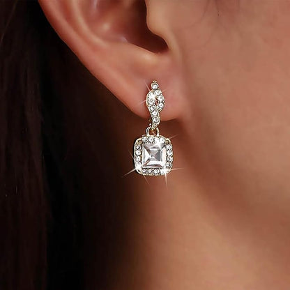 Vintage Crystal Square Drop Earrings Gold
