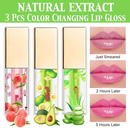 BINGBRUSH 3 Pcs Color Changing Lip Gloss Tinted, Peach Avocado Aloe Vera Magic Mood Lipstick,PH Color Change Lip Stain Lip Balm, Longlasting Lips Will Not Dry Out