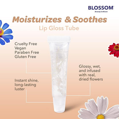 Blossom Scented Moisturizing Lip Gloss Tubes, Infused with Real Flowers, 0.3 fl. oz/9ml, Coconut Macaroon