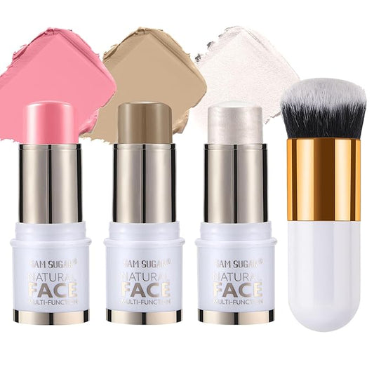 Contour Stick Makeup Kit,3Pcs Bronzer Blush Highlighter Stick Fair (#01,04,07)