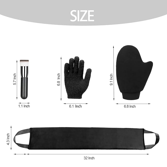 UNIMEIX 4 Pack Self Tanning Mitt Applicator Kit Set Self Tan Back Applicator with Self Tanning Glove for Self Tan Mitt Mini Self Tan Glove and Sunscreen Brush (Black)