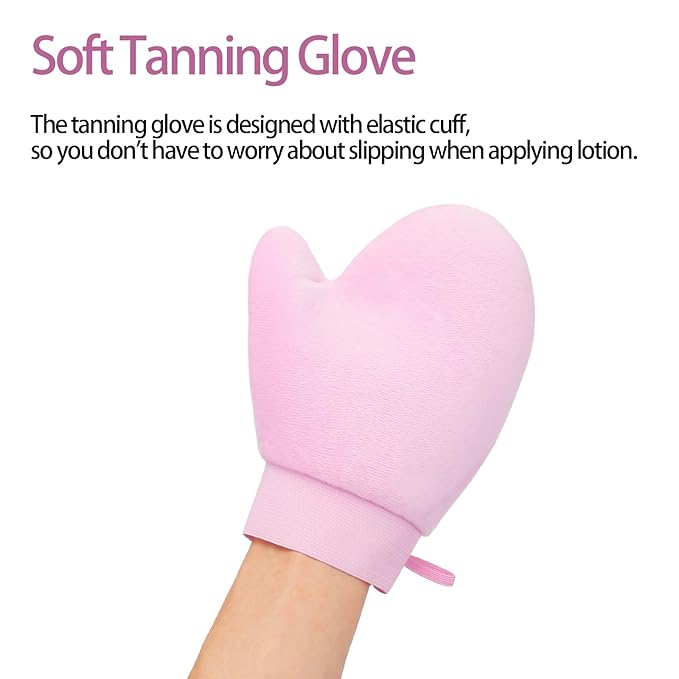 UNIMEIX 4 Pack Self Tanning Mitt Applicator Kit Set Self Tan Back Applicator with Self Tanning Glove for Self Tan Mitt Mini Self Tan Glove and Sunscreen Brush (Pink)