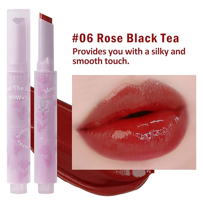 Jelly Lipstick, Tinted Lip Gloss Heart Shape Lip Glaze, Moisturizing and Hydrating Glossy Lip Gloss Lip Balm, High-shine Finish Lip Makeup Lip Pen for Nourished, Fuller-looking Lips (#06)