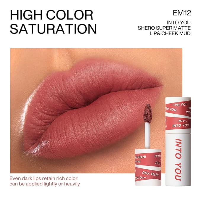INTO YOU Matte Lipstick, Super Stay Lipstick for Women, Waterproof, Long Lasting Lipstick, High Impact Lipcolor with Lightweight Lip Mud Texture, Dual-use for Lips and Cheek, Pink Lipstick (EM12)