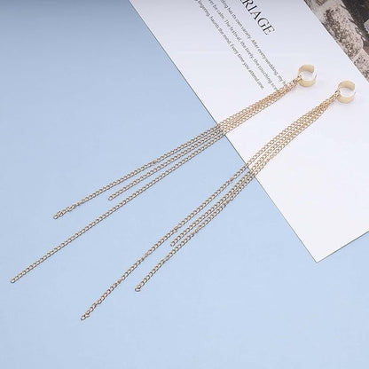 Boho Chain Tassel Earrings Gold Long