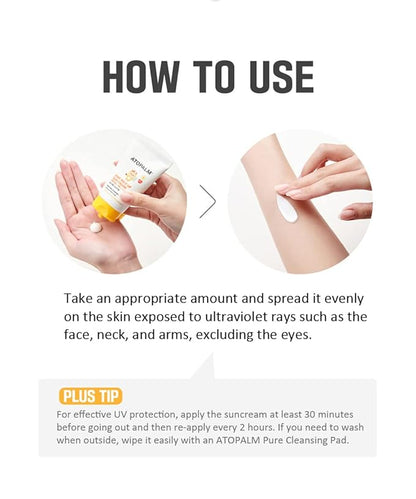 ATOPALM Zinc Mild Up Sun Cream SPF50+ PA++++ 65g, Dry Skin Moisturizing MLE Sun Protection, Korean Mineral Sunscreen