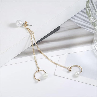 Vintage Pearl Cuff Chain Earrings Gold Chain Ear