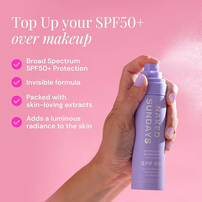 SPF50+ Hydrating Glow Mist 75ml - Daily Face Sunscreen Spray, SPF Face Spray, Sunscreen Spray for Face, Face Mist Sunscreen