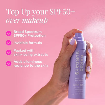 SPF50+ Hydrating Glow Mist 75ml - Daily Face Sunscreen Spray, SPF Face Spray, Sunscreen Spray for Face, Face Mist Sunscreen