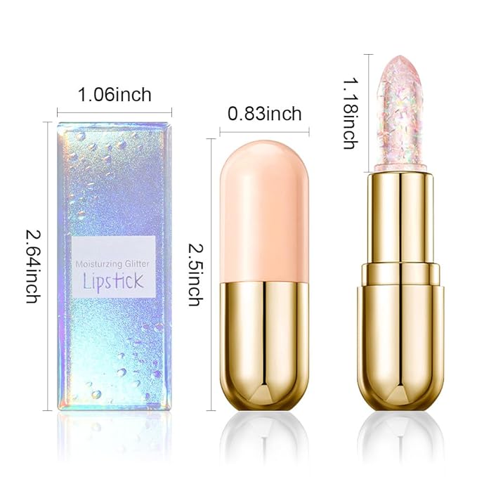 BINGBRUSH Clear Crystal Color Changing PH Lipstick,Rich in Vitamin E for All-Day Moisture,Gold Foil Long Lasting Moisturizer Waterproof Discoloration (03#)