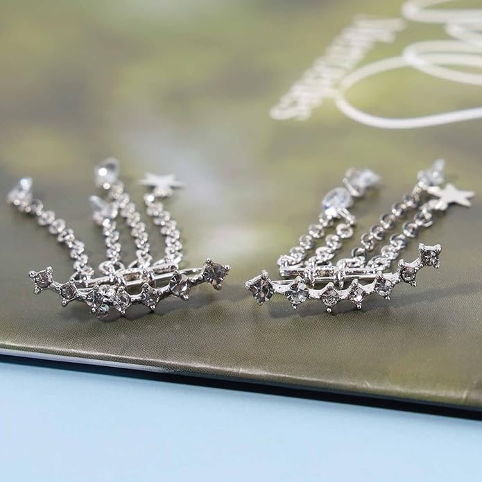 Boho Star Ear Jacket Earrings Gold Cz Star