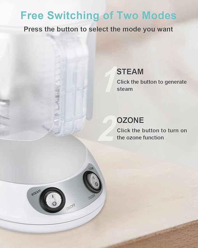 EZBASICS Hair Steamer 2 in 1 Ion Facial Steamer with Extendable Arm Table Top Hair Humidifier Hot Mist Moisturizing Facial Atomizer Spa Face Steamer Design for Personal Care Use at Home 1 Pack + 2Uses
