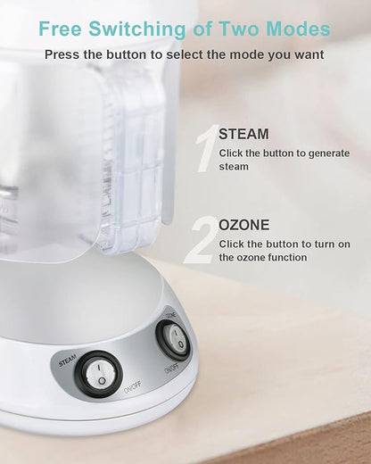 EZBASICS Hair Steamer 2 in 1 Ion Facial Steamer with Extendable Arm Table Top Hair Humidifier Hot Mist Moisturizing Facial Atomizer Spa Face Steamer Design for Personal Care Use at Home 1 Pack + 2Uses