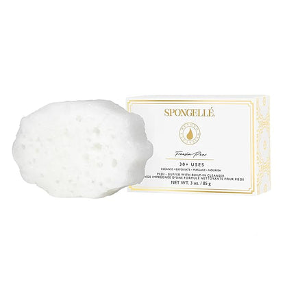 SPONGELLÉ Freesia Pear Pedi-Buffer with Built-In Cleanser - Exfoliates, Softens & Smooths Feet for Spa-Like Pedicure Experience, 30+ Uses