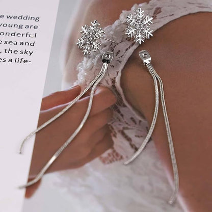 Vintage Crystal Snowflake Chain Earrings Cz