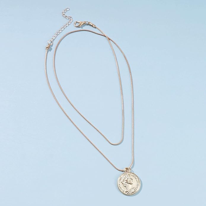 Boho Layered Coin Necklace Choker Gold Medallion Pendant