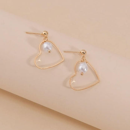 Boho Tiny Pearl Heart Drop Earrings