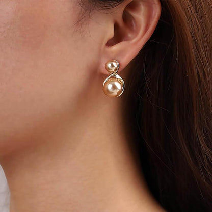 Vintage Pearl Dangle Earrings Gold Double