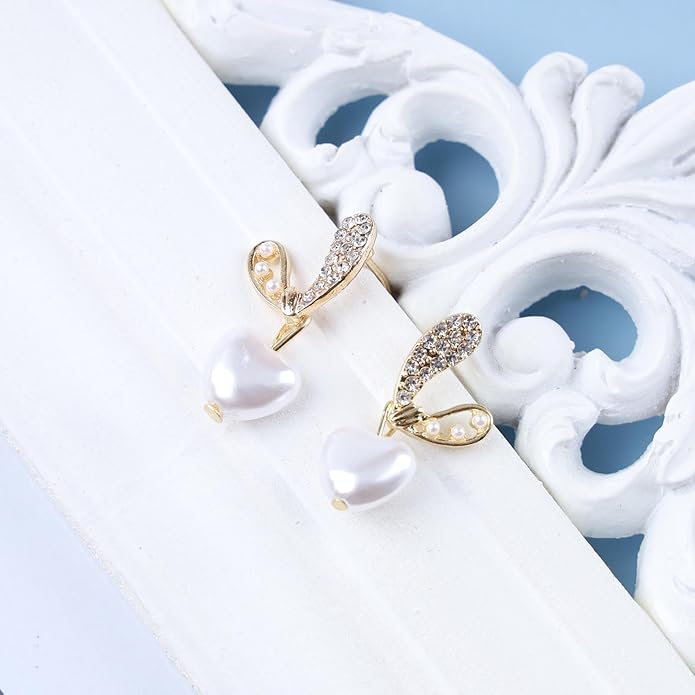 Vintage Crystal Pearl Heart Dangle Earrings Rhinestone Pearl