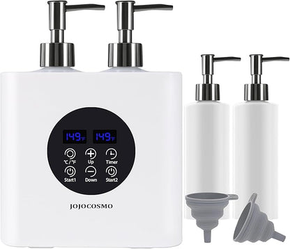 New Dual Control Massage Oil Warmer with Four Body Liquid Bottle Dispensers, Shampoo Heater Form 86 to 149 ℉, Reserve Heating time, for Salon, Home,SPA Essential Oil Lotion Warmer