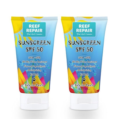 Reef Safe Sunscreen SPF 50 (2 Pack) - Natural, Travel Size, Water Resistant, Moisturizing, Broad Spectrum UVA/UVB Coral Friendly Mineral Suncream from Reef Repair (2 x 1.7 fl.Oz)