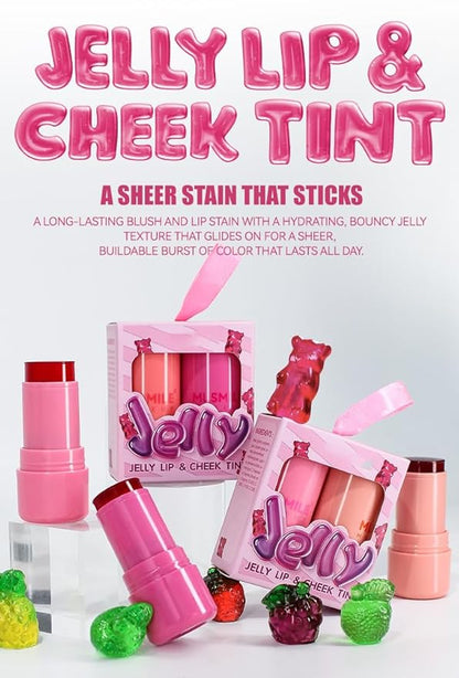 2 Pcs Milk Jelly Blush, Milk Cooling Water Jelly Tint, Vivid Color Water Jelly Tint Milk Blush, Sheer Eye Lip & Cheek Stick Stain, Long Wearing, Watercolor Finish Lip Gloss for Women, 01&02