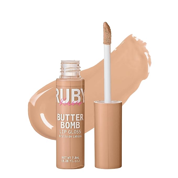 Ruby Kisses Lip Gloss Butter Bomb Gloss Non-Sticky Lip Gloss Vitamin E Natural Nude Lip Makeup - 7.8mL (0.26 US fl.oz) (White Lie)