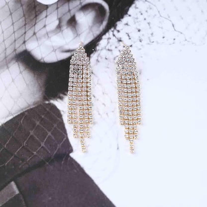Vintage Rhinestone Chandelier Tassel Earrings Crystal