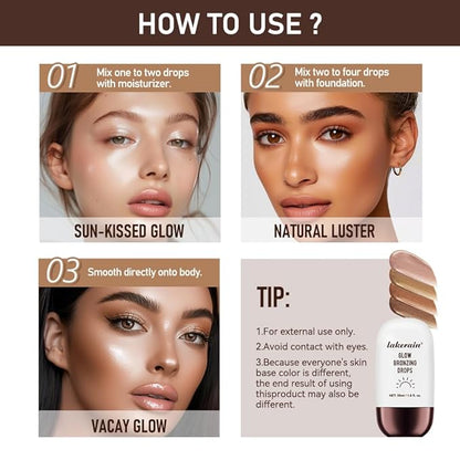 Bronzing Drops For Face, Liquid Bronzer Glow Drops, Champagne Shimmer)