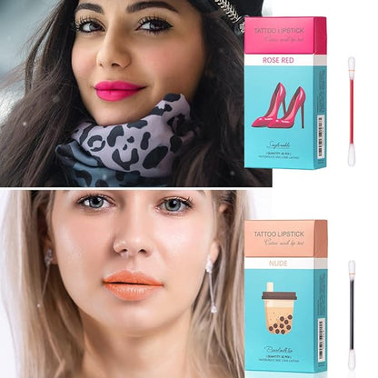 20Pcs Tattoo Lipstick Cotton Swab, Waterproof Non-Stick Tattoo Lipstick Cotton Swab Lip Tint, Long Lasting Lip Gloss Cotton Swab Matte (Nude)