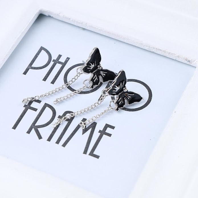 Vintage Butterfly Stud Earrings Silver Chain