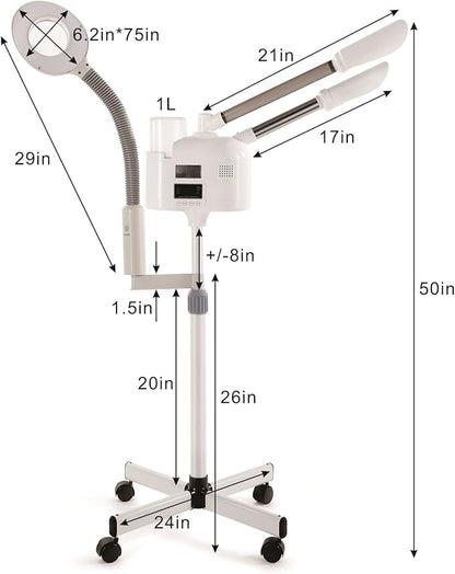 Professional Facial Steamer 3 in 1 Steamer for Face with Hot & Cold Nozzle 5X LED Magnifying Lamp Facial Steamer for Esthetician Beauty Face Equipment Use at Home or Salon