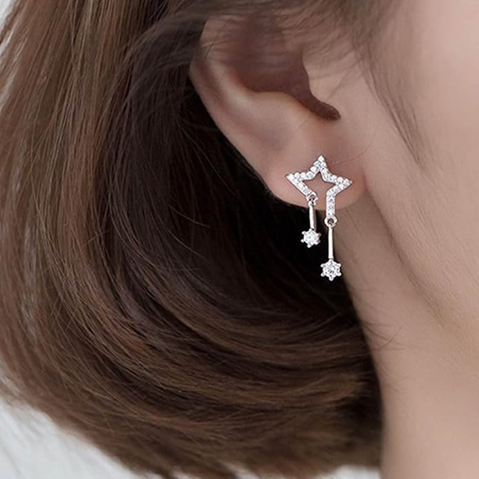 Vintage Crystal Star Earrings Rhinestone Drop