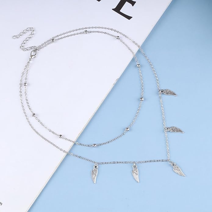 Vintage Layered Wing Dangle Necklace Angel