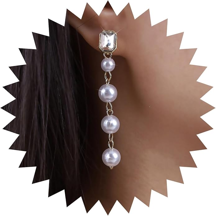 Vintage Crystal Pearl Drop Earrings Long