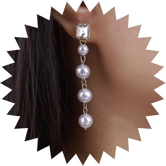 Vintage Crystal Pearl Drop Earrings Long