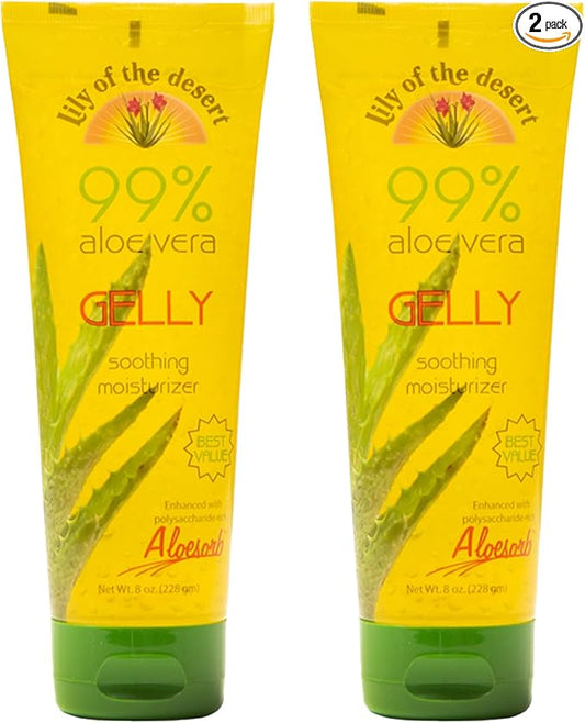 Lily Of The Desert Gelly Moisturizer - 99% Organic Aloe Vera Gel for Skin, After Sun Care with Aloe, Vitamin E Oil, and Vitamin C for Sunburn Relief, 8 Fl Oz (Pack of 2)