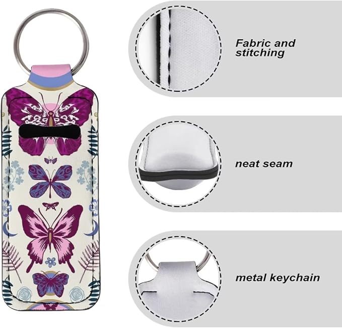 Bulopur Butterflies Women Girls Chapstick Holder Keychain Neoprene Girls