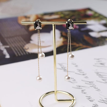 Vintage Black Crystal Pearl Drop Earrings