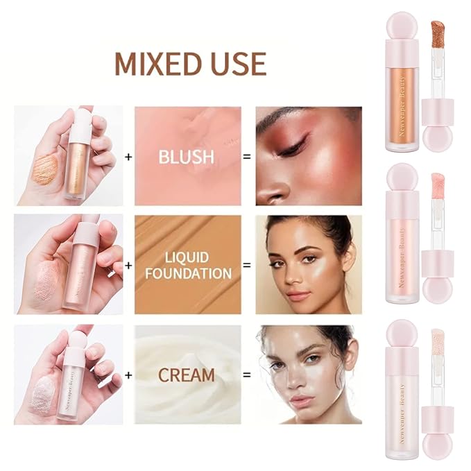 Highlighter with Face Brush Liquid Highlighter with Shimmer