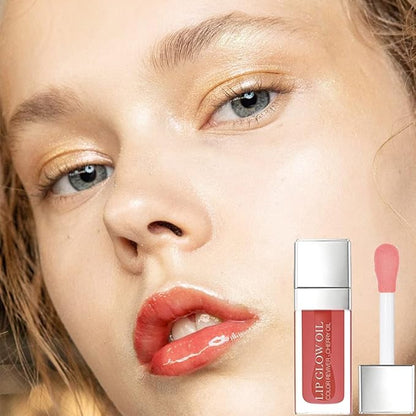 Charm Kiss 2 Colors Hydrating Lip Oil Plumping Lip Tint Moisturizing Lip Gloss, Plump Lip Gloss Lip Care Transparent Toot Lip Oil Tinted, Glass Lip Glow Oil Fresh Texture, Long Lasting Nourishing