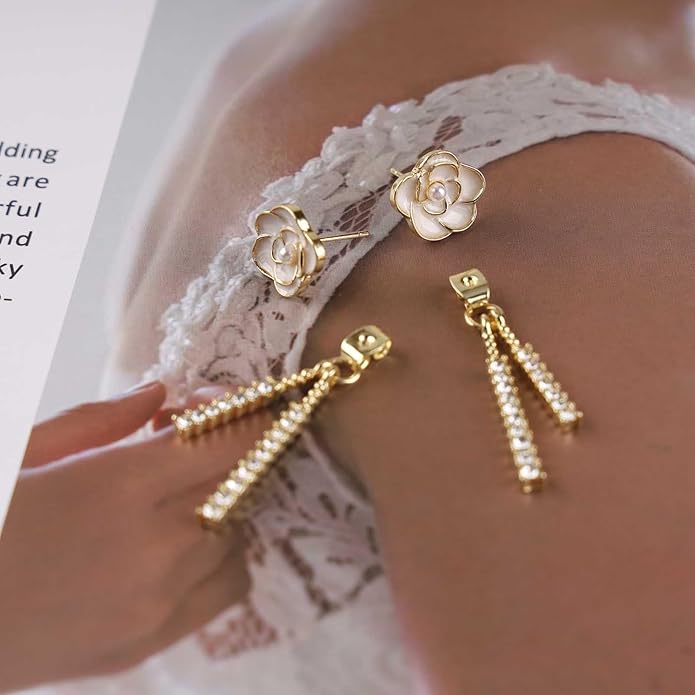 Vintage Crystal Flower Drop Earrings Pearl