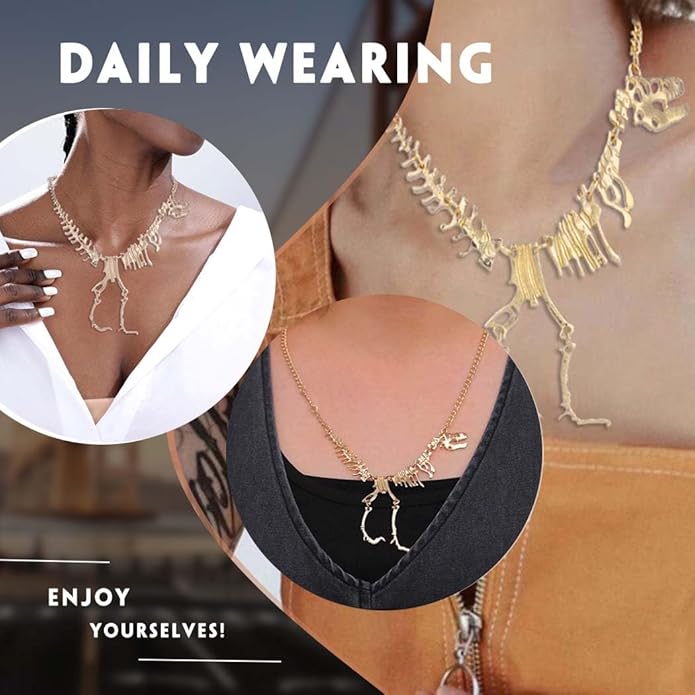 Punk Long Pendant Necklace Dainty Dinosaur