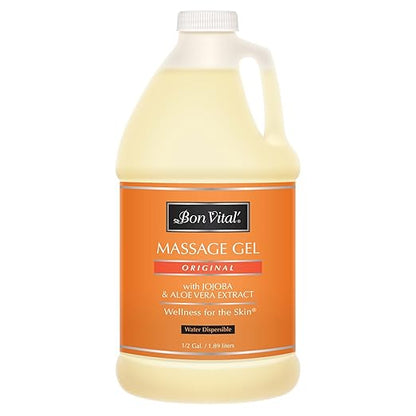 Bon Vital' Original Massage Gel for a Versatile Massage Foundation to Relax Sore Muscles & Repair Dry Skin, For Massage Therapists Who Want Superior Glide & Gentle Friction for Clients, 1/2 Gal Bottle