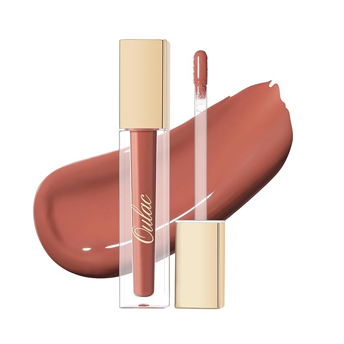 Oulac Shine Liquid Lipstick for Women-Lip Plumper Lip Gloss for Dry Lip Care, Lightweight Soft and Hydrating Lip Tint Stain with Vitamin E & Rose Oil Vegan & Cruelty-Free, S08