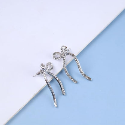 Vintage Crystal Bow Earrings Rhinestone Bow Drop Earrings